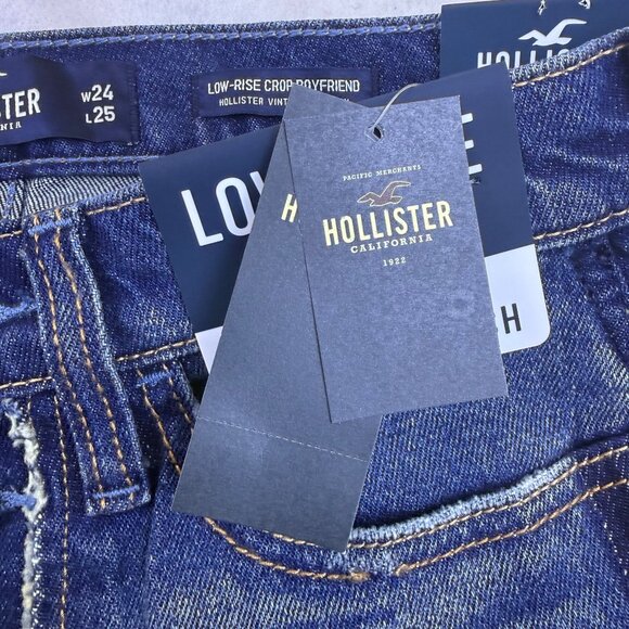 Hollister Womens Blue Cotton Low-Rise Crop Boyfriend Jeans Size W24 L25 - New - Picture 13 of 15
